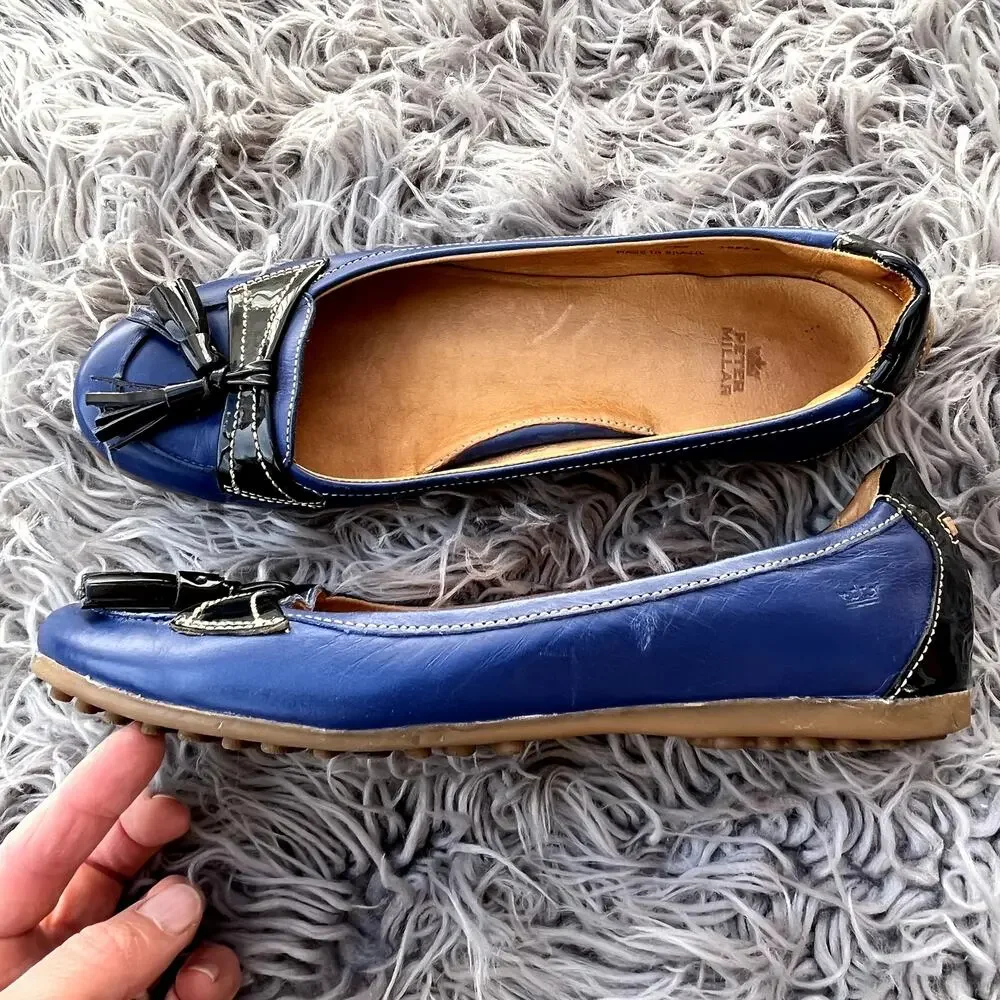 Peter Millar Leather Moccasins Golf Flats Driving Shoes Womens 7.5 Blue Tassels - Picture 9 of 11